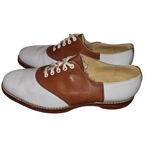 VTG Polo Ralph Lauren Saddle Golf Shoes Mens 12 D Brown White Leather Oxford